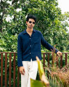 Riviera Navy Double Cloth Cropped Shirt