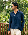 Riviera Navy Double Cloth Cropped Shirt