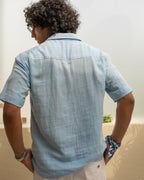 Cloud Powder Blue Double Cloth Cropped Polo Shirt