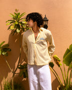 Limone Seersucker Striped Cropped Shirt